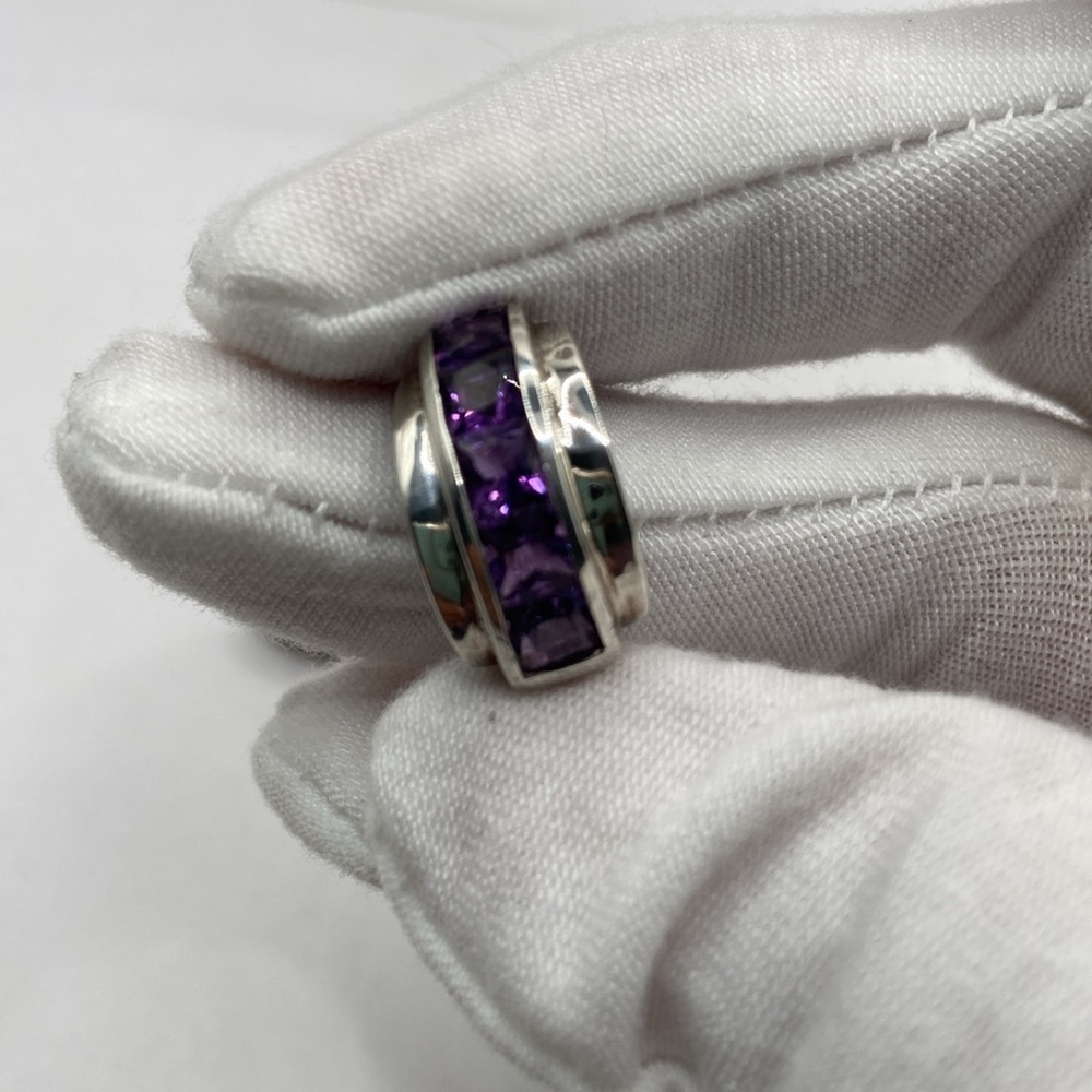 Sterling Silver 925 Channel Set Purple Amethyst Open Hoop Earrings Pierced - Picture 13 of 13